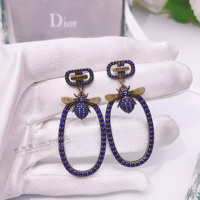 Dior飾品 迪奧經典熱銷款CD蜜蜂藍鑽圓環耳環耳吊  zgd1146